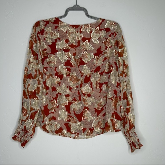 Boden Autumn Floral Blouse Long Sleeves Gold Lurex Size 14 - Picture 2 of 14